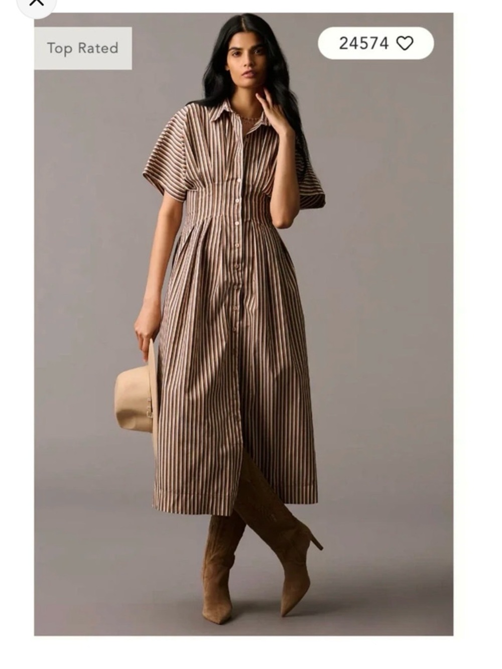 Anthropologie Brown Striped Midi Shirt Dress